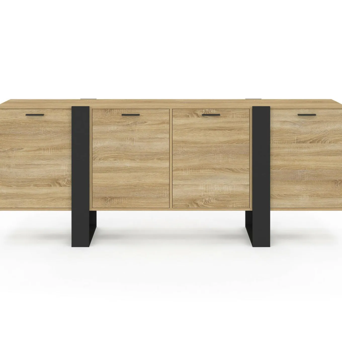 IDMarket Buffet industriel 200 cm enfilade XXL bois et noir* Meubles En Bois|Buffets