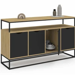 IDMarket Buffet industriel avec 4 portes noires* Buffets