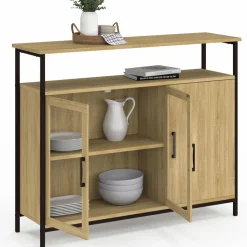 IDMarket Buffet industriel avec 2 portes vitrées et placards 100 cm* Buffets|Salle À Manger Complète