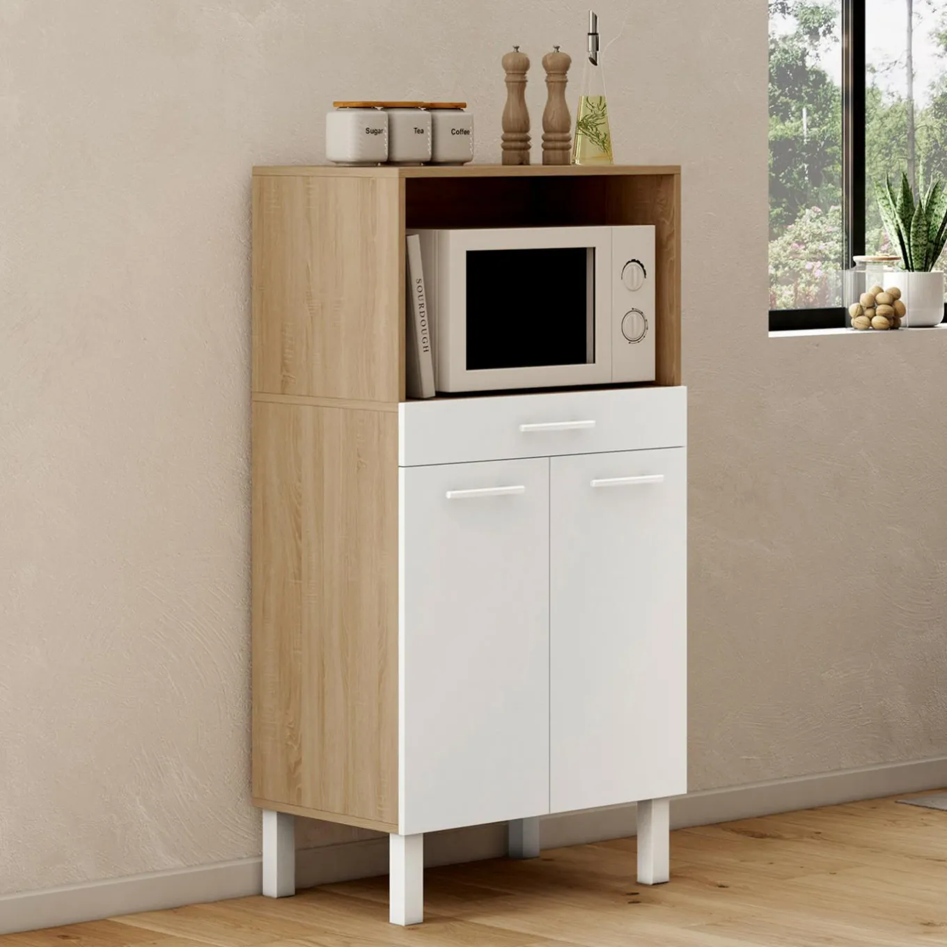 IDMarket Buffet mi-haut 60 cm 1 tiroir 2 portes blanc* Meubles Tiroirs|Collection Design