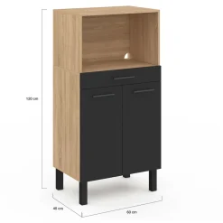 IDMarket Buffet mi-haut 60 cm 1 tiroir 2 portes noir* Meubles Tiroirs|Collection Design