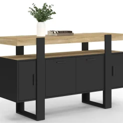 IDMarket Buffet noir avec plateau bois 140 cm 4 portes* Buffets
