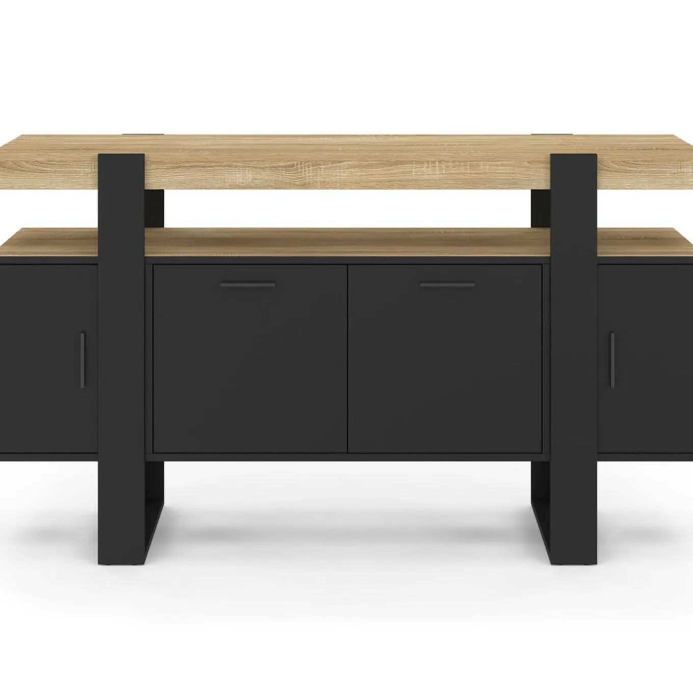 IDMarket Buffet noir avec plateau bois 140 cm 4 portes* Buffets