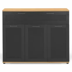 IDMarket Buffet noir et bois 3 portes et 1 tiroir* Meubles Tiroirs|Collection Design