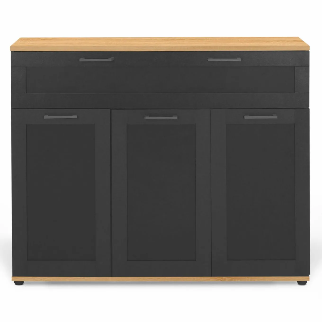 IDMarket Buffet noir et bois 3 portes et 1 tiroir* Meubles Tiroirs|Collection Design