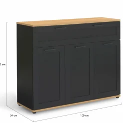 IDMarket Buffet noir et bois 3 portes et 1 tiroir* Meubles Tiroirs|Collection Design