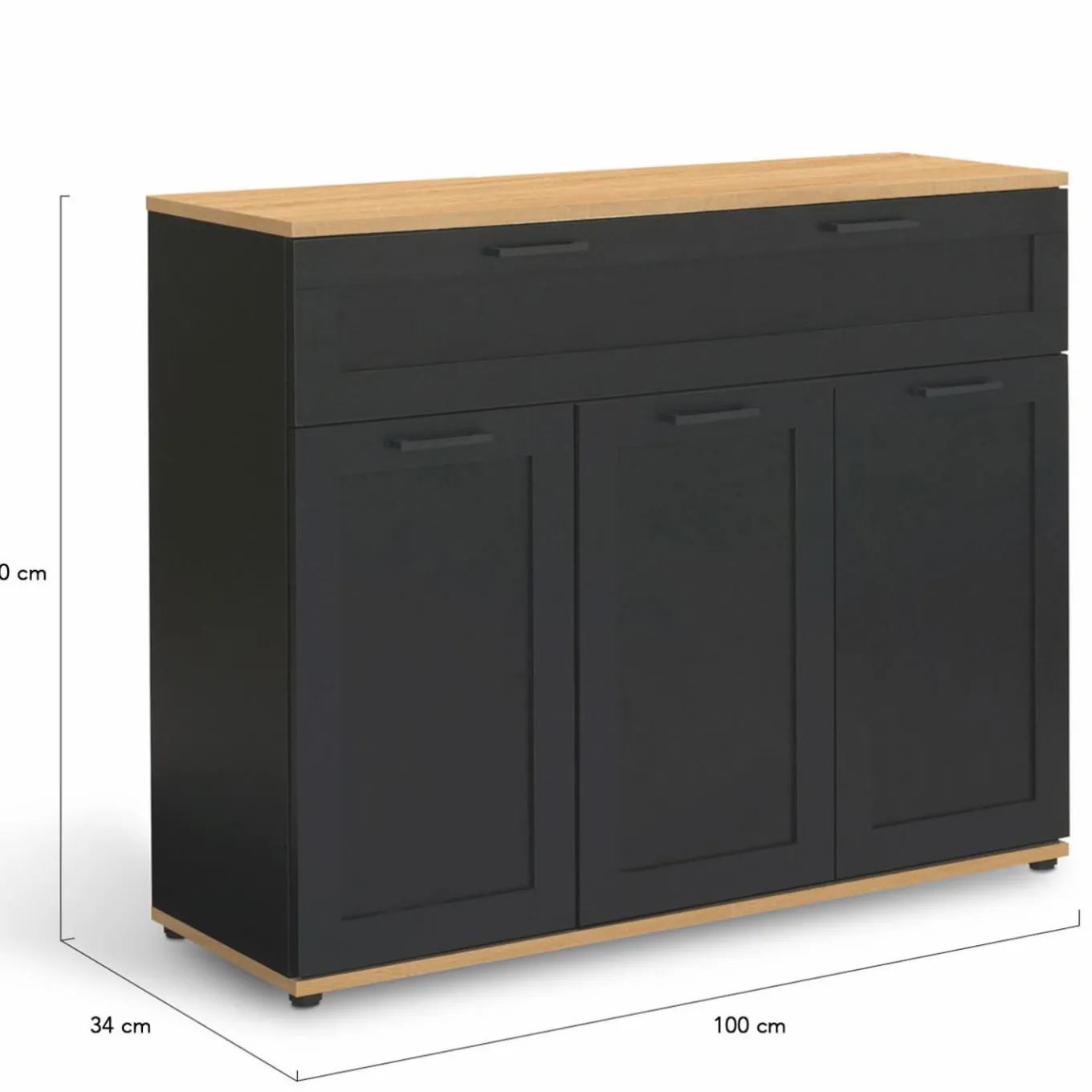 IDMarket Buffet noir et bois 3 portes et 1 tiroir* Meubles Tiroirs|Collection Design