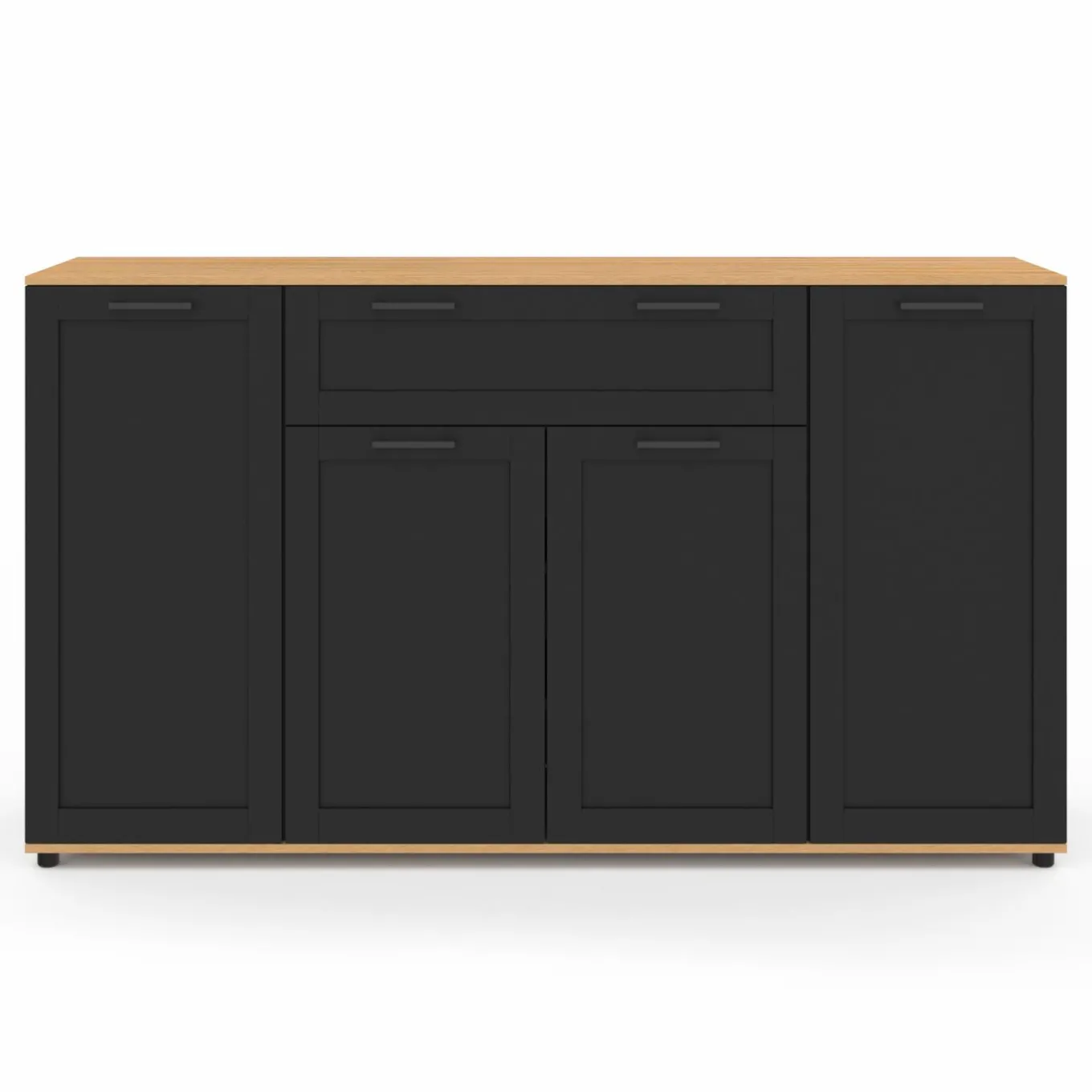 IDMarket Buffet noir et bois 4 portes 1 tiroir* Buffets|Salon Complet