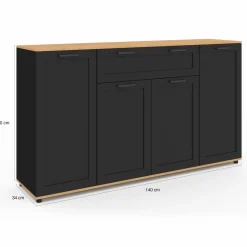 IDMarket Buffet noir et bois 4 portes 1 tiroir* Buffets|Salon Complet