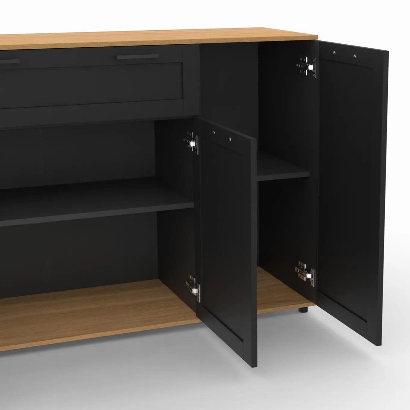 IDMarket Buffet noir et bois 4 portes 1 tiroir* Buffets|Salon Complet