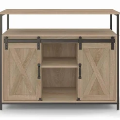 IDMarket Buffet portes coulissantes grange bois clair effet vieilli* Collection Industrielle|Salle À Manger Complète