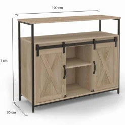 IDMarket Buffet portes coulissantes grange bois clair effet vieilli* Collection Industrielle|Salle À Manger Complète