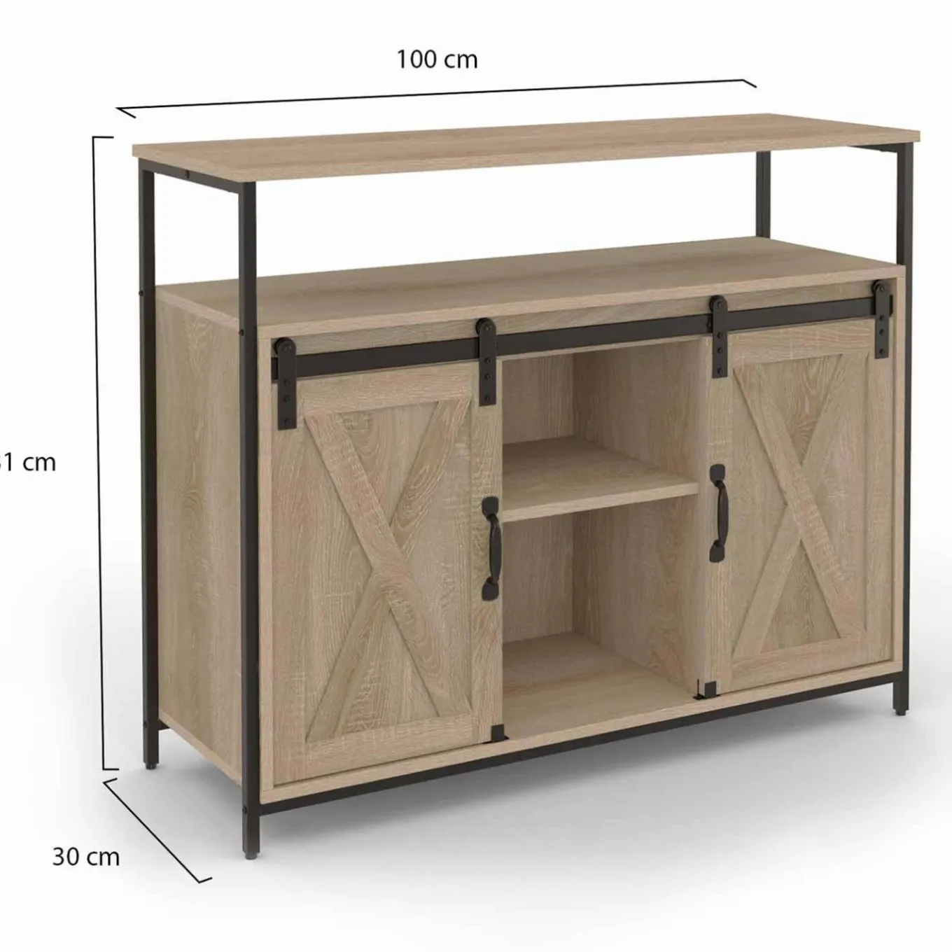 IDMarket Buffet portes coulissantes grange bois clair effet vieilli* Collection Industrielle|Salle À Manger Complète