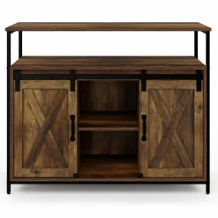 IDMarket Buffet portes coulissantes grange bois foncé effet vieilli* Collection Vintage|Buffets