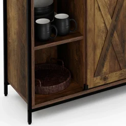 IDMarket Buffet portes coulissantes grange bois foncé effet vieilli* Collection Vintage|Buffets