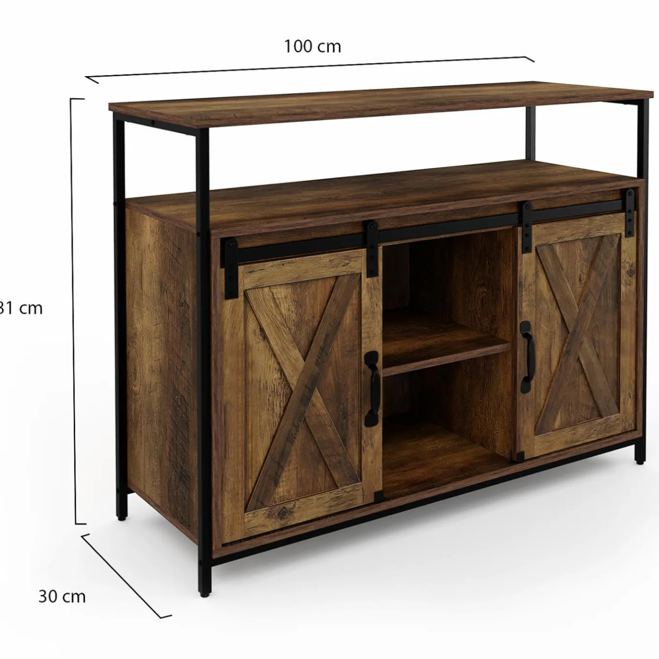 IDMarket Buffet portes coulissantes grange bois foncé effet vieilli* Collection Vintage|Buffets