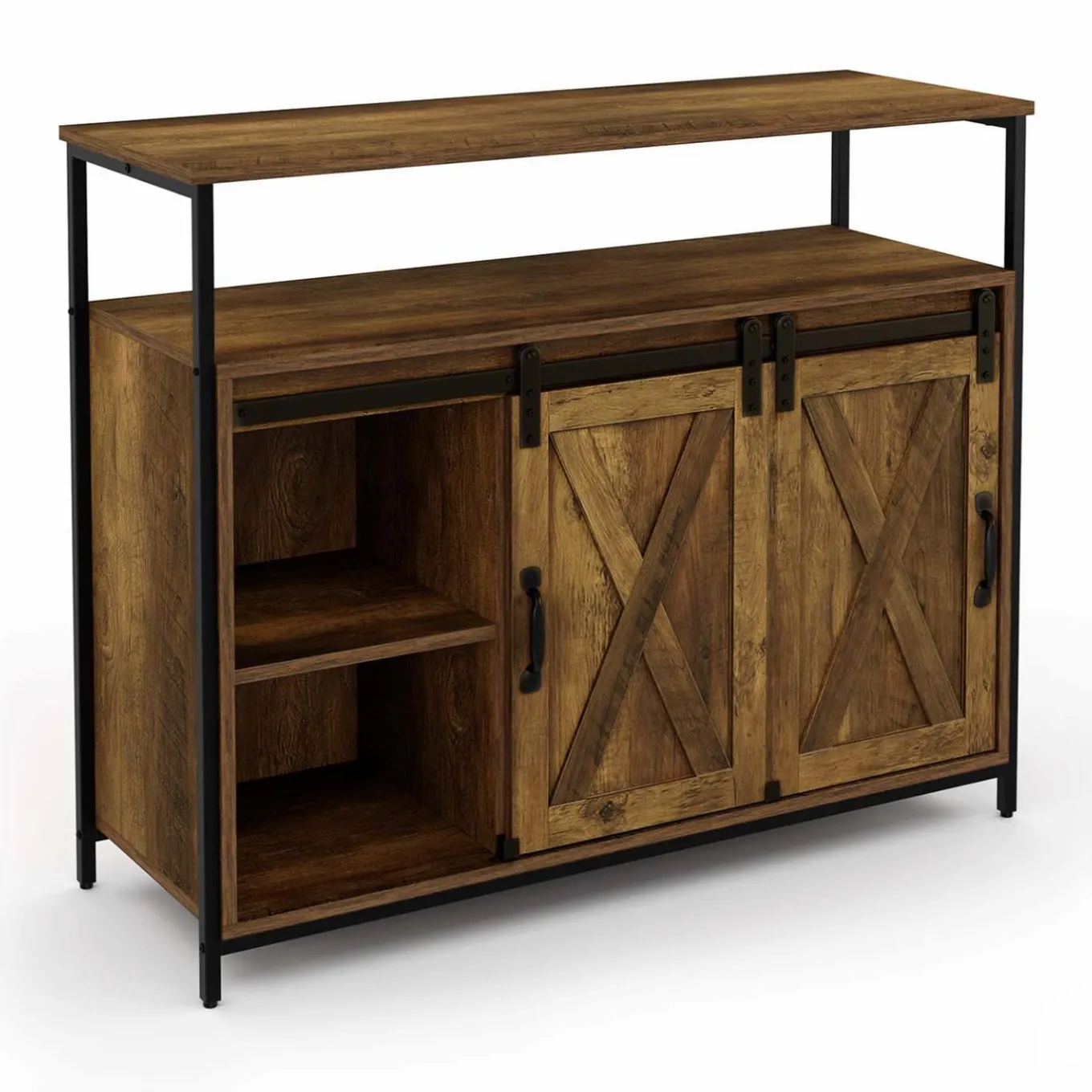 IDMarket Buffet portes coulissantes grange bois foncé effet vieilli* Collection Vintage|Buffets