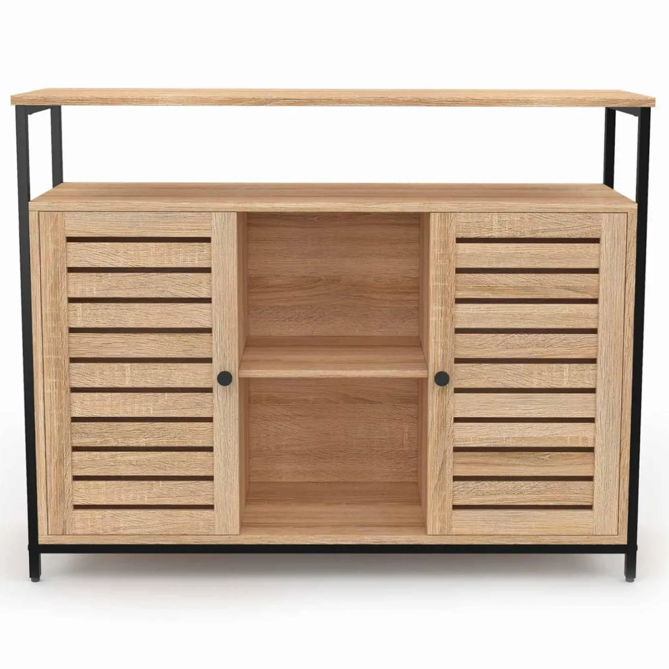 IDMarket Buffet portes persiennes bois et métal noir* Collection Industrielle|Salle À Manger Complète