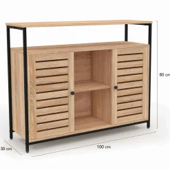 IDMarket Buffet portes persiennes bois et métal noir* Collection Industrielle|Salle À Manger Complète