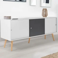 IDMarket Buffet scandinave bois blanc et gris EFFIE* Collection Scandinave|Salle À Manger Complète