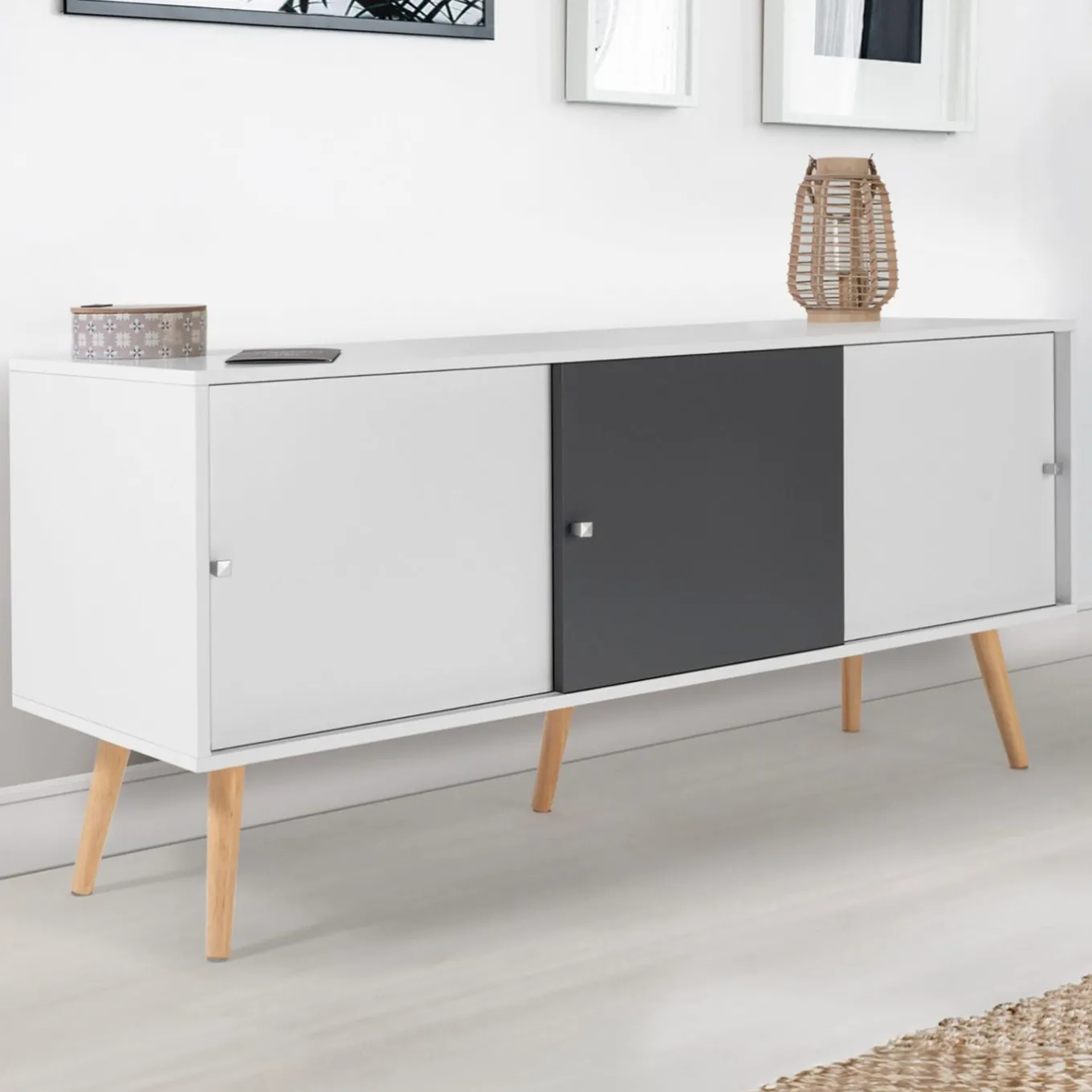 IDMarket Buffet scandinave bois blanc et gris EFFIE* Collection Scandinave|Salle À Manger Complète