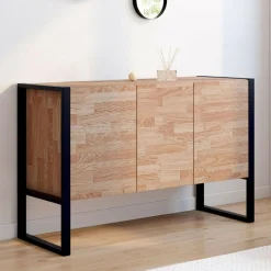 IDMarket Buffet style industriel 3 portes bois et noir surélevé* Collection Industrielle|Salle À Manger Complète