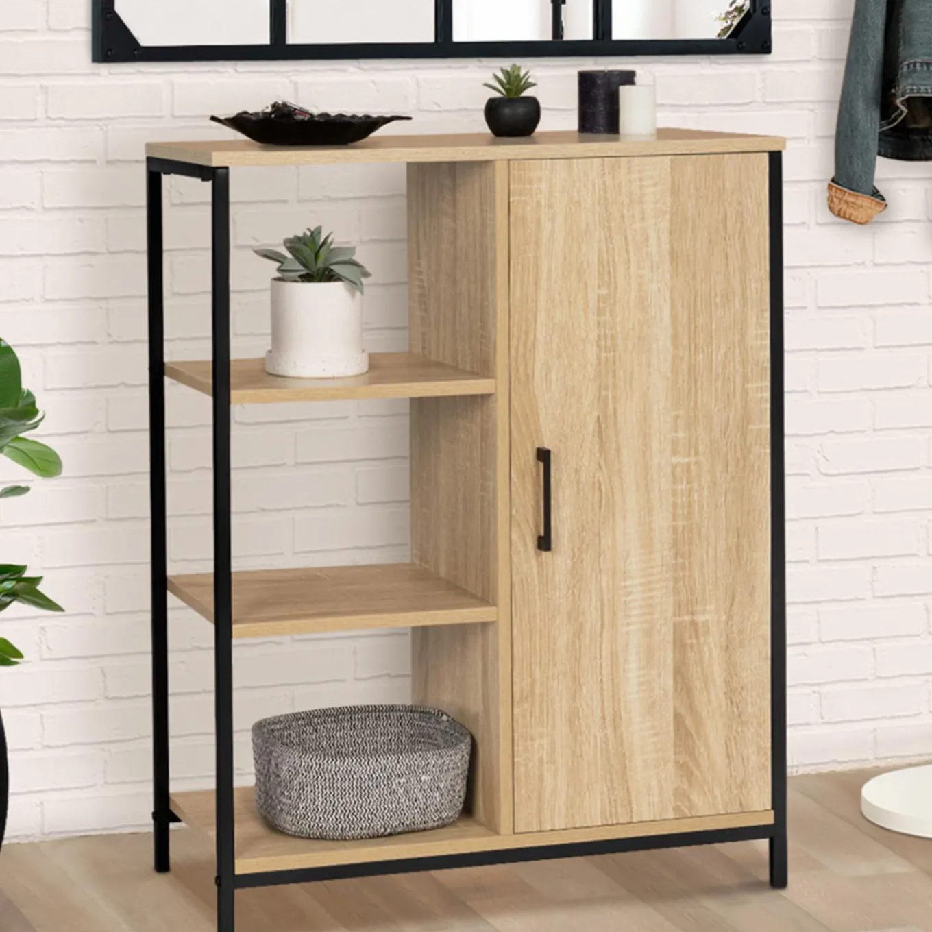 IDMarket Buffet style industriel avec étagères et placard* Collection Télétravail|Collection Industrielle