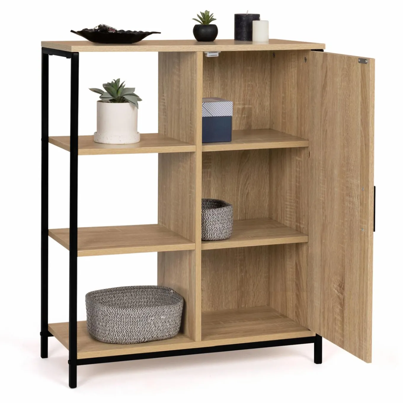 IDMarket Buffet style industriel avec étagères et placard* Collection Télétravail|Collection Industrielle