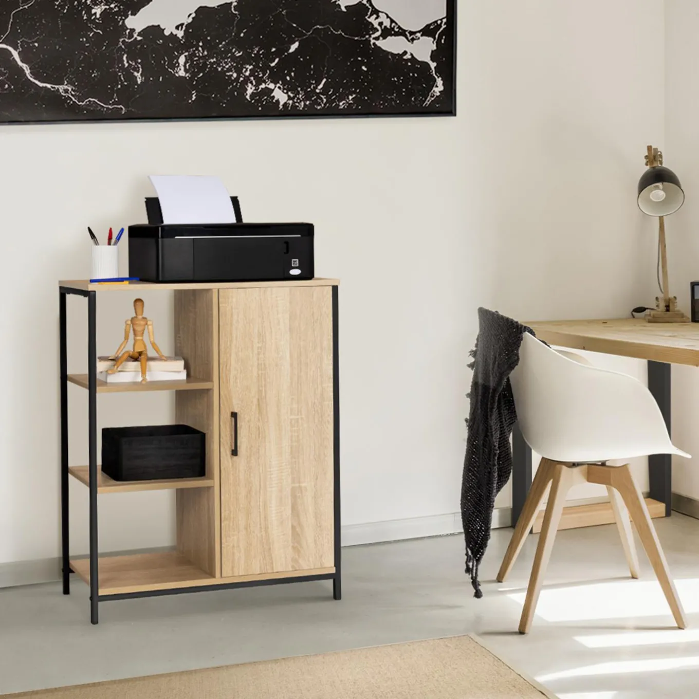 IDMarket Buffet style industriel avec étagères et placard* Collection Télétravail|Collection Industrielle