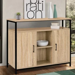 IDMarket Buffet style industriel avec 2 portes et étagères en bois et métal noir 100 cm* Meubles Bas|Meubles En Bois