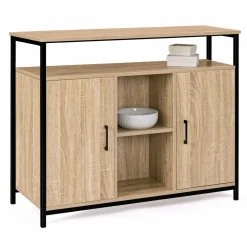 IDMarket Buffet style industriel avec 2 portes et étagères en bois et métal noir 100 cm* Meubles Bas|Meubles En Bois
