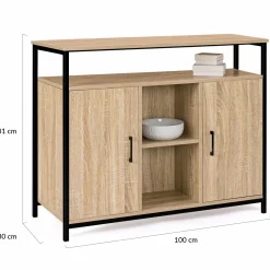 IDMarket Buffet style industriel avec 2 portes et étagères en bois et métal noir 100 cm* Meubles Bas|Meubles En Bois