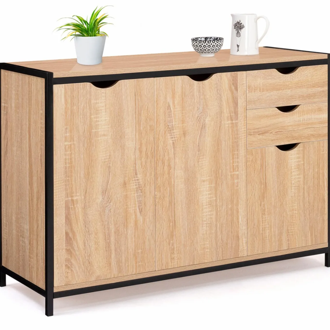 IDMarket Buffet style industriel bois et métal noir 110 cm* Meubles Tiroirs|Meubles Bas