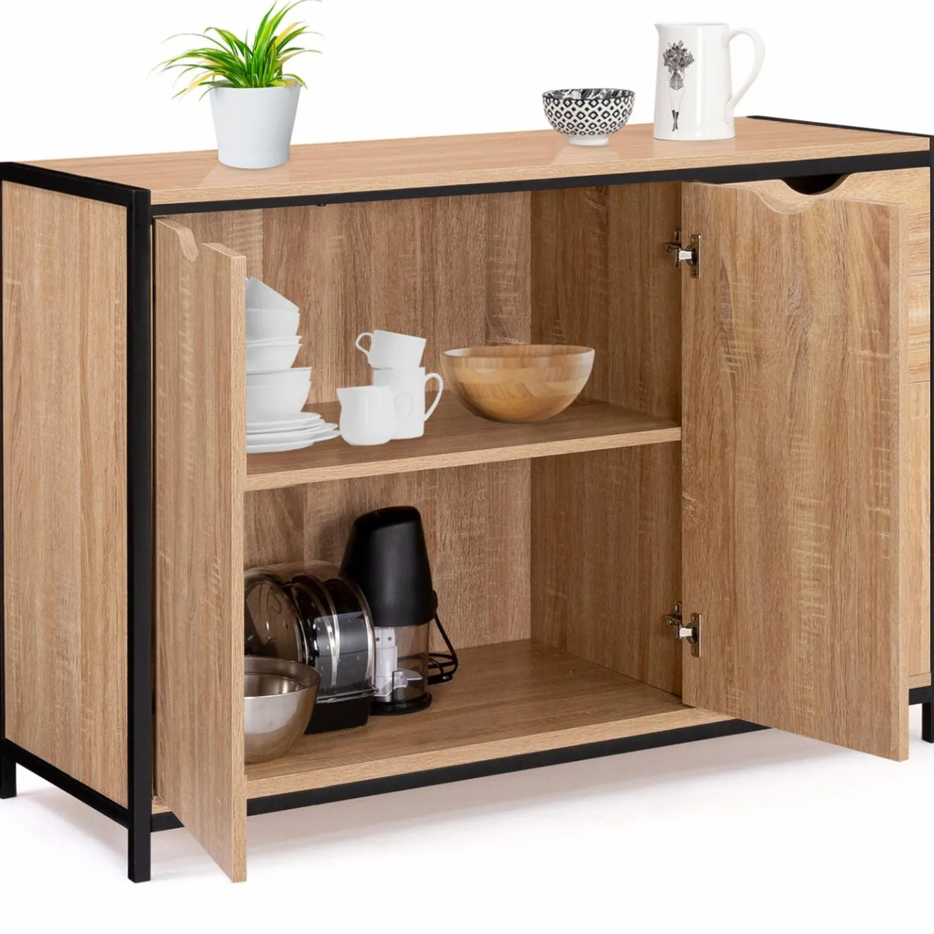 IDMarket Buffet style industriel bois et métal noir 110 cm* Meubles Tiroirs|Meubles Bas