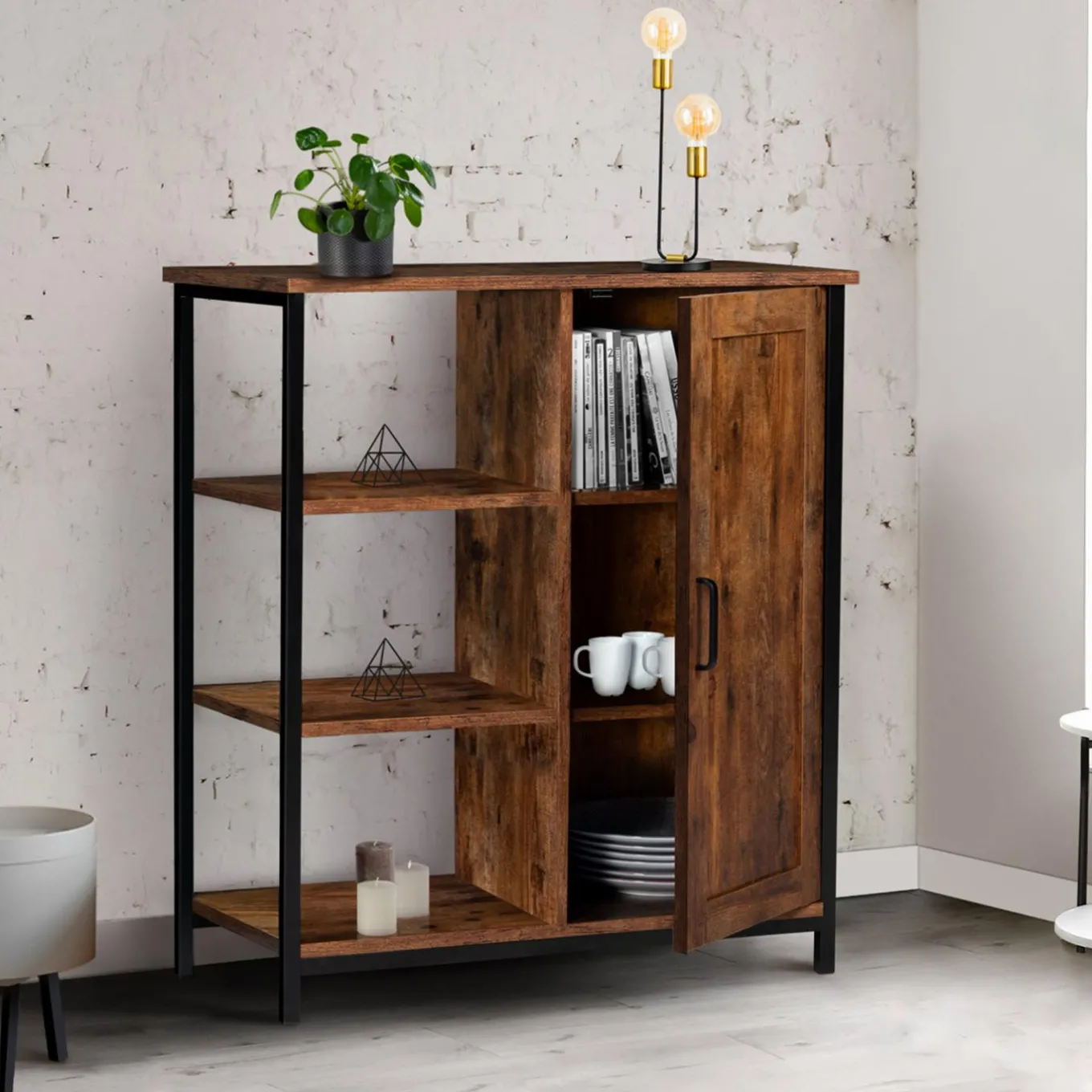 IDMarket Buffet style industriel effet bois vieilli 70 cm* Meubles Bas|Collection Vintage