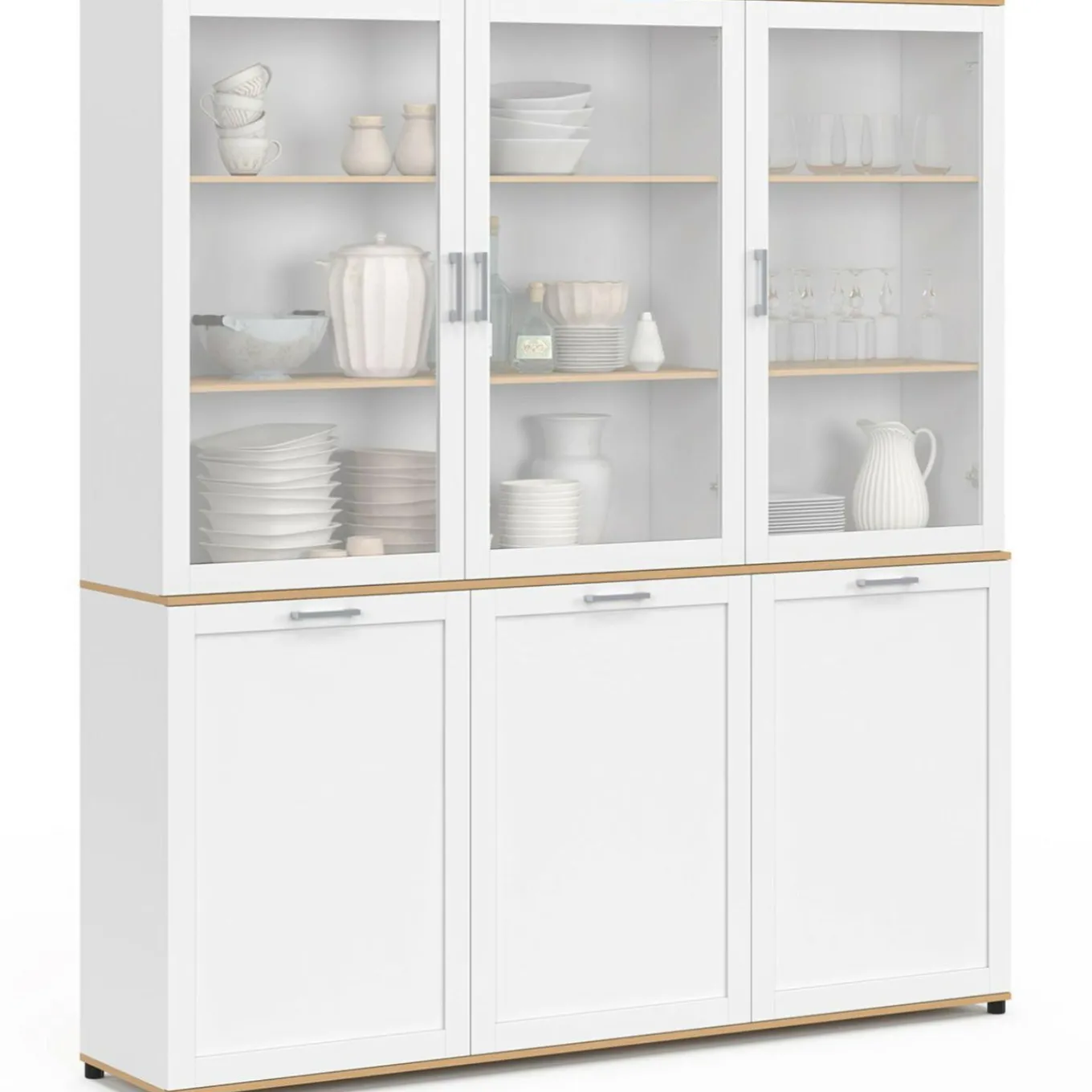 IDMarket Buffet vaisselier 160 cm meuble de cuisine 6 portes blanc et bois* Meubles Blancs|Meubles En Bois