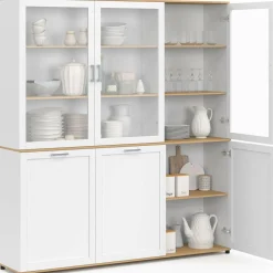 IDMarket Buffet vaisselier 160 cm meuble de cuisine 6 portes blanc et bois* Meubles Blancs|Meubles En Bois