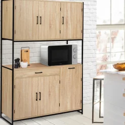 IDMarket Buffet vaisselier industriel 120 cm 6 portes 1 tiroir* Meubles Tiroirs|Meubles Hauts