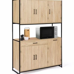 IDMarket Buffet vaisselier industriel 120 cm 6 portes 1 tiroir* Meubles Tiroirs|Meubles Hauts