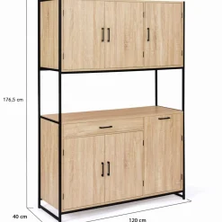 IDMarket Buffet vaisselier industriel 120 cm 6 portes 1 tiroir* Meubles Tiroirs|Meubles Hauts