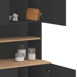 IDMarket Buffet vaisselier noir 6 portes, 1 tiroir et plateaux façon hêtre* Meubles Tiroirs|Meubles Hauts