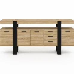 IDMarket Buffet XXL 180 cm 4 portes 3 tiroirs bois et noir* Buffets