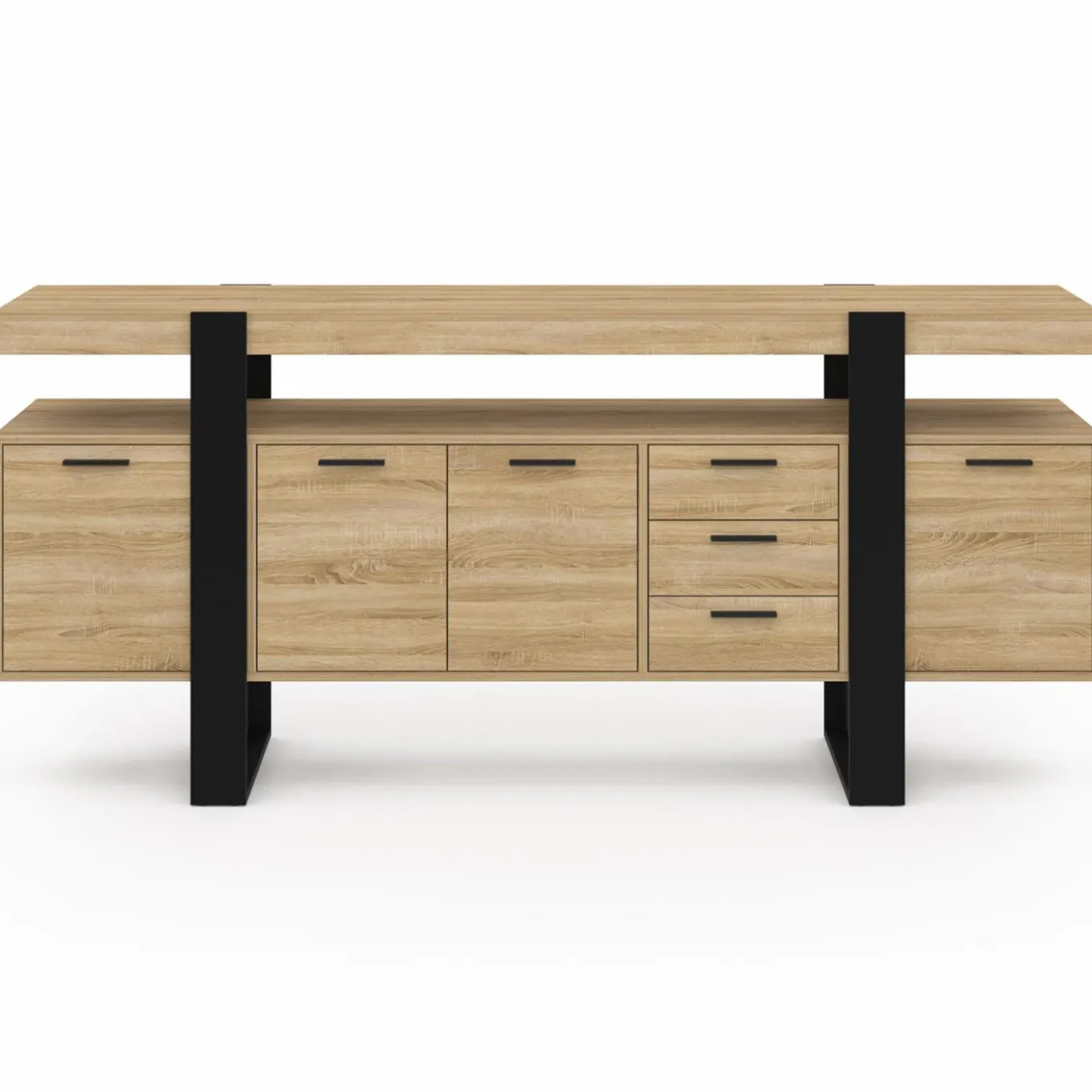 IDMarket Buffet XXL 180 cm 4 portes 3 tiroirs bois et noir* Buffets