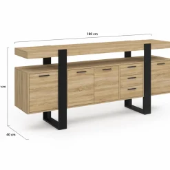 IDMarket Buffet XXL 180 cm 4 portes 3 tiroirs bois et noir* Buffets