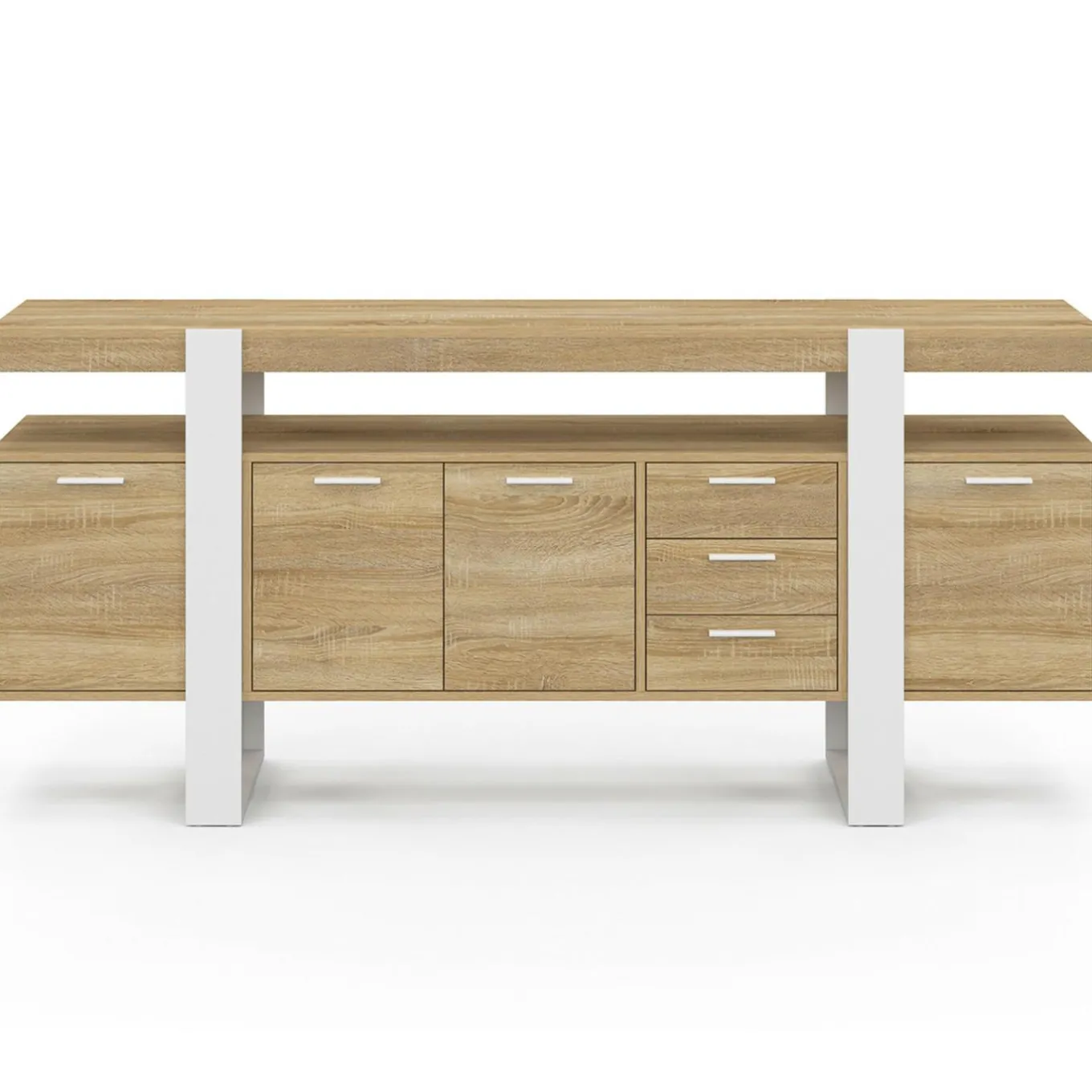 IDMarket Buffet XXL bois et blanc industriel 180 cm 4 portes 3 tiroirs* Buffets|Salon Complet