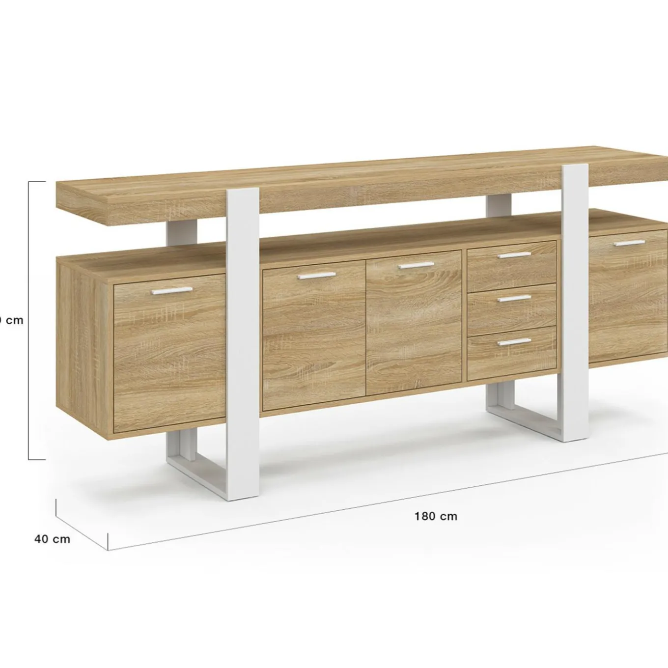 IDMarket Buffet XXL bois et blanc industriel 180 cm 4 portes 3 tiroirs* Buffets|Salon Complet