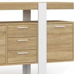 IDMarket Buffet XXL bois et blanc industriel 180 cm 4 portes 3 tiroirs* Buffets|Salon Complet