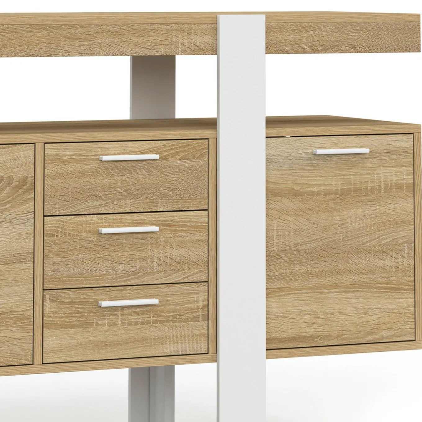 IDMarket Buffet XXL bois et blanc industriel 180 cm 4 portes 3 tiroirs* Buffets|Salon Complet