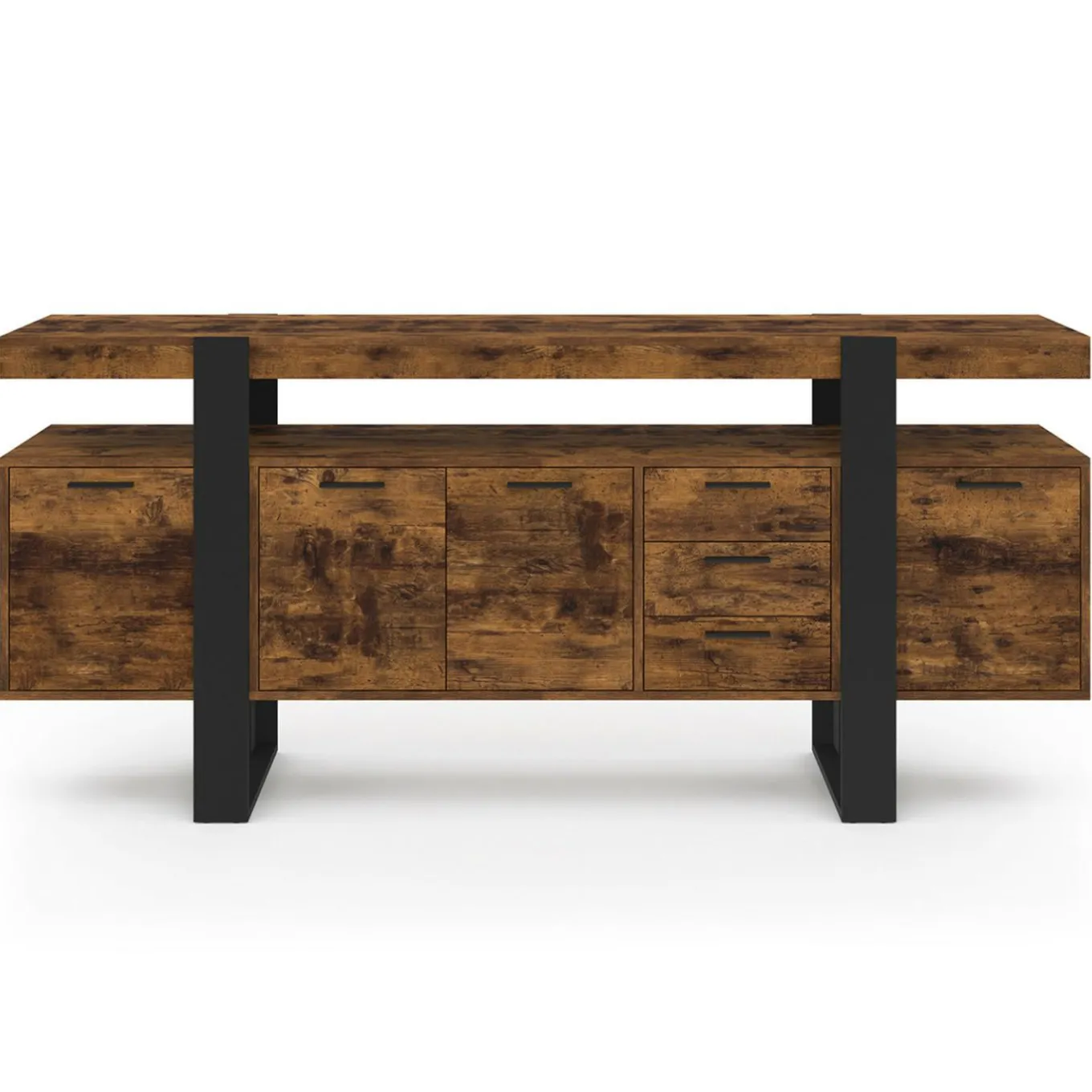 IDMarket Buffet XXL bois et noir à l’effet vieilli de 180 cm avec 4 portes et 3 tiroirs* Buffets|Salon Complet