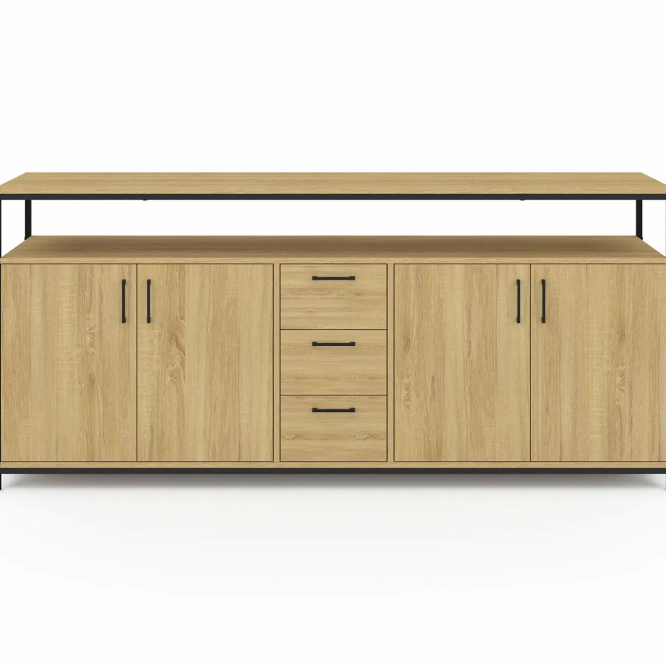 IDMarket Buffet XXL bois et noir style industriel 180 cm 4 portes et tiroirs* Buffets|Collection Industrielle